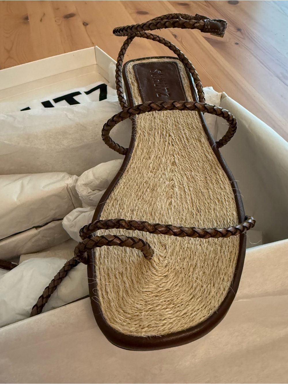 NIB Schutz Brown Kaya Ankle Strap Straw Flat Sandal Size 6 boho resort cottage - Picture 5 of 9